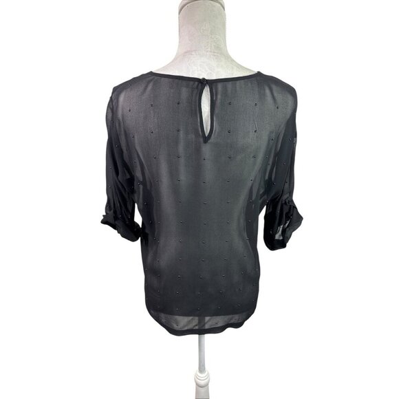AG Adrianano Goldschmidt Women's XS Sheer 100% Silk Blouse Black Dot EUC - Picture 2 of 14